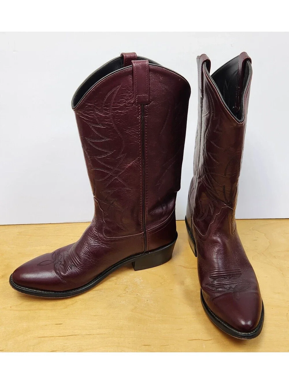 Old West Men’s Burgundy Wine Smooth Leather Western Boots Size 10.5 D SCM7013